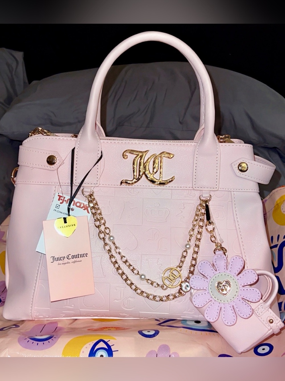 Juicy Couture Light Pink Faux Leather Embossed Satchel with Gold JC Hardware